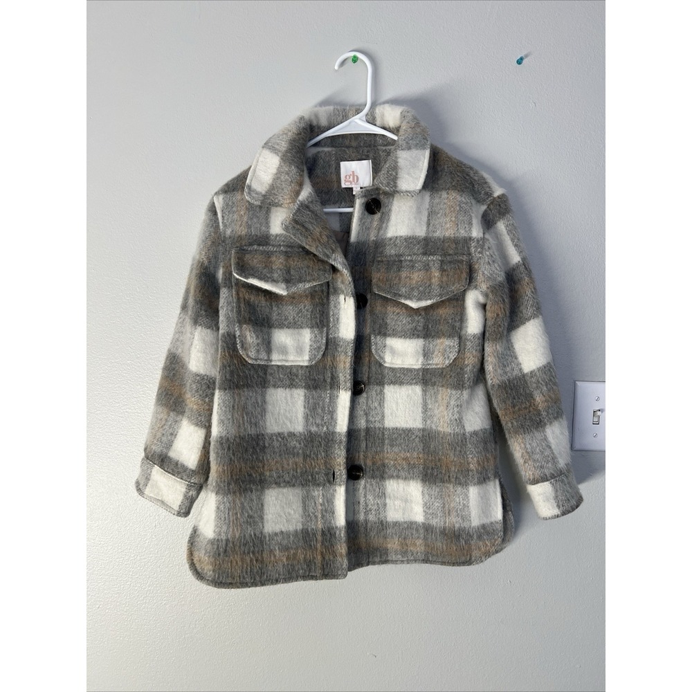 GB Girls Plaid Shacket Jacket - Button-Up - Soft Fuzzy Coat - Size L